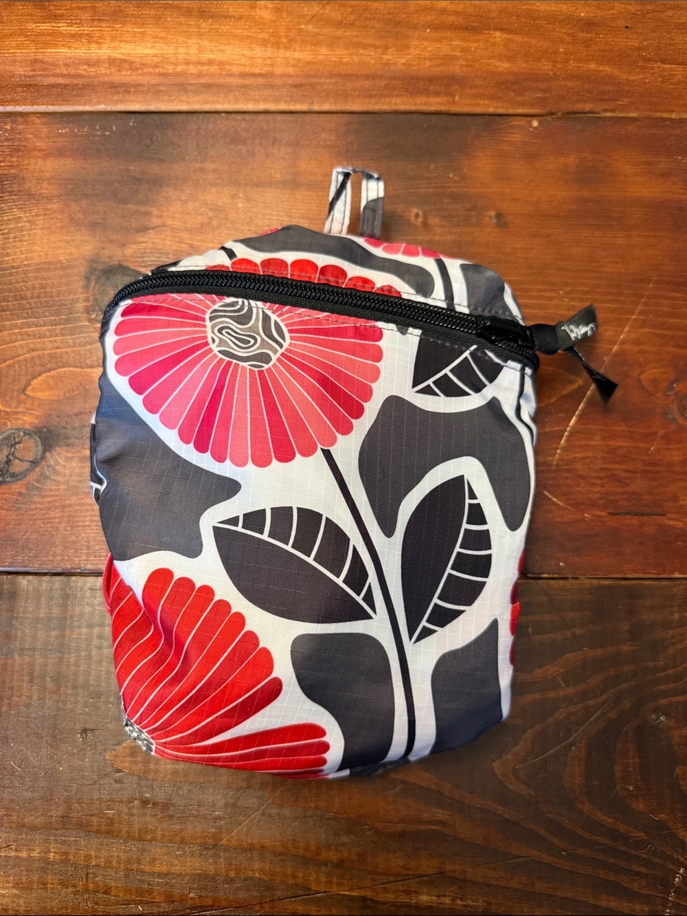 Collapsable Duffle Cherry Blossom Floral Travel Pouch - Red & Black